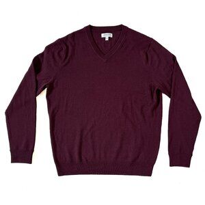 NORDSTROM 100% Washable Merino Wool Maroon V Neck Sweater Size XL Ribbed Cuff